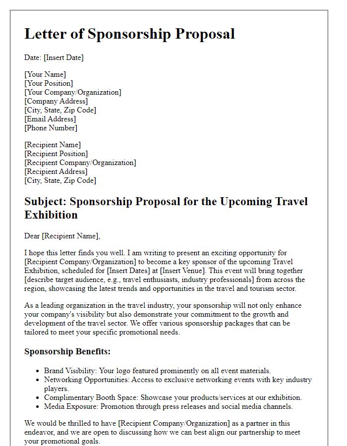 Letter template of sponsorship proposal for travel exhibition.