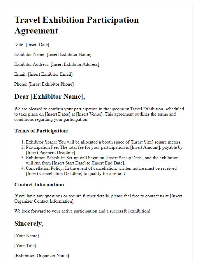 Letter template of travel exhibition participation agreement.