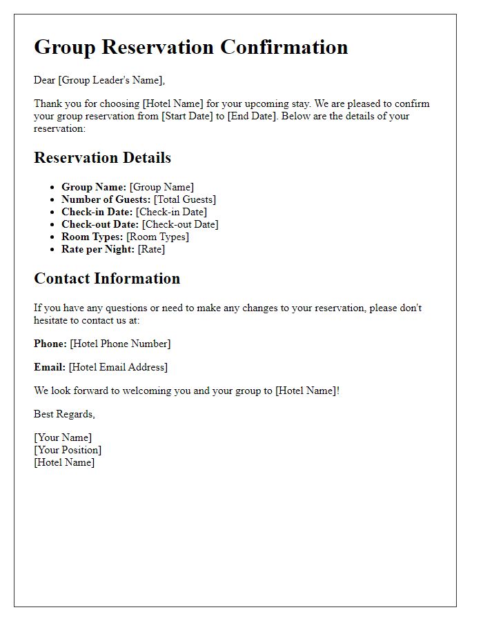 Letter template of hotel group reservation