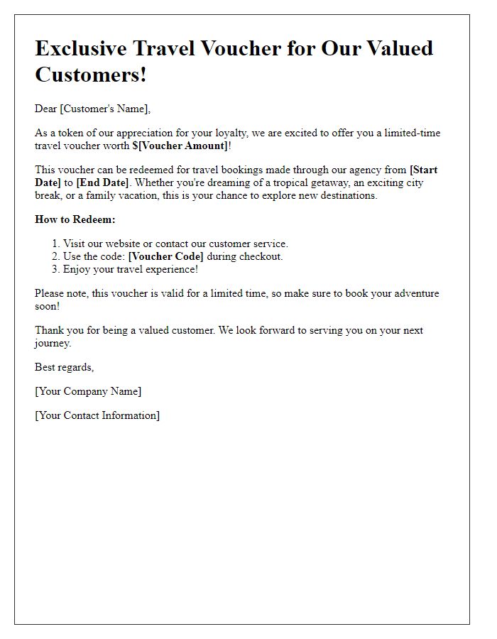 Letter template of limited-time travel voucher for valued customers