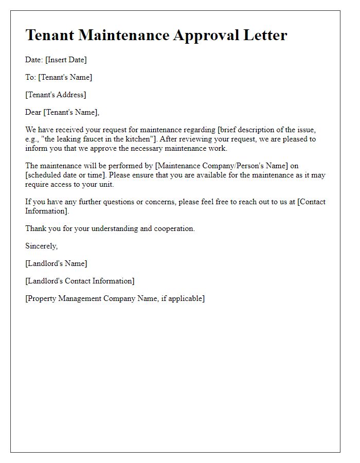 Letter template of tenant maintenance approval letter