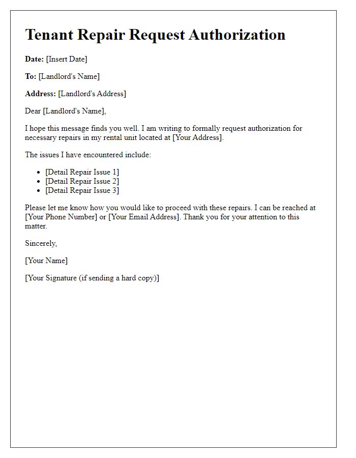 Letter template of tenant repair request authorization