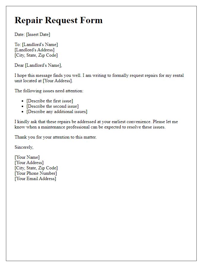 Letter template of tenant repair request validation