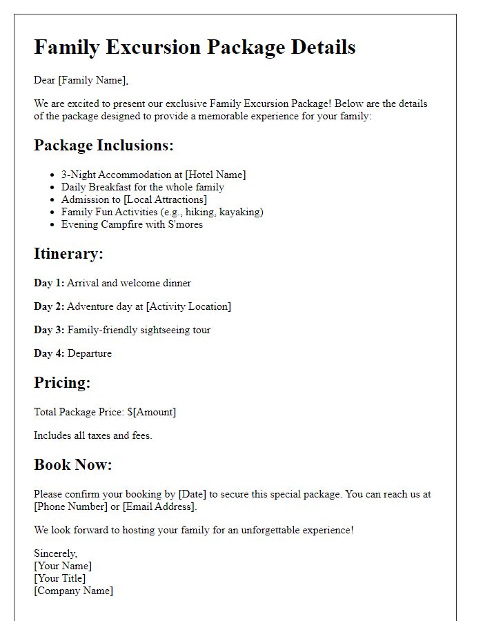 Letter template of family excursion package details