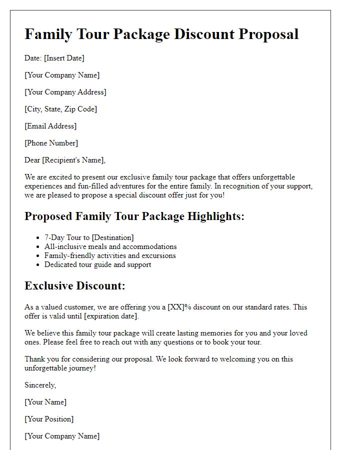 Letter template of family tour package discount proposal