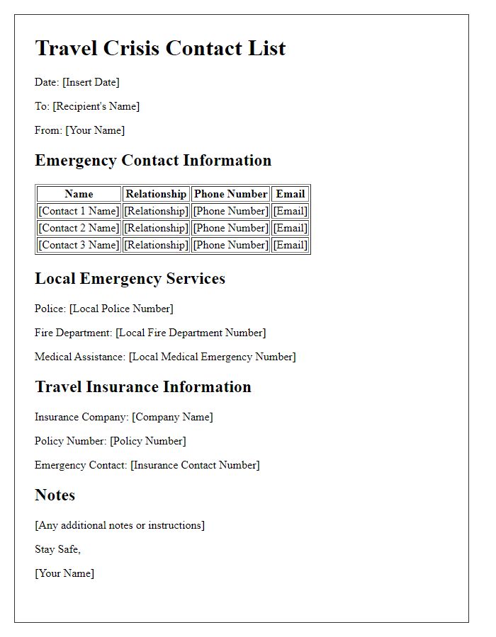 Letter template of travel crisis contact list