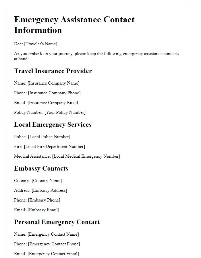 Letter template of travel emergency assistance contacts