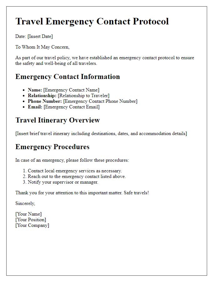 Letter template of travel emergency contact protocol