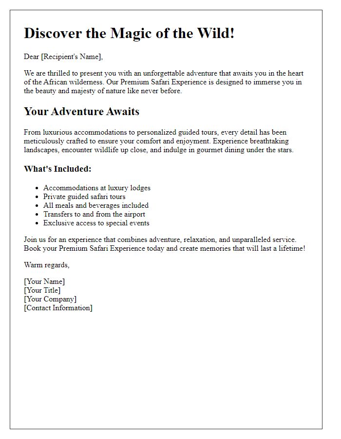 Letter template of premium safari experiences