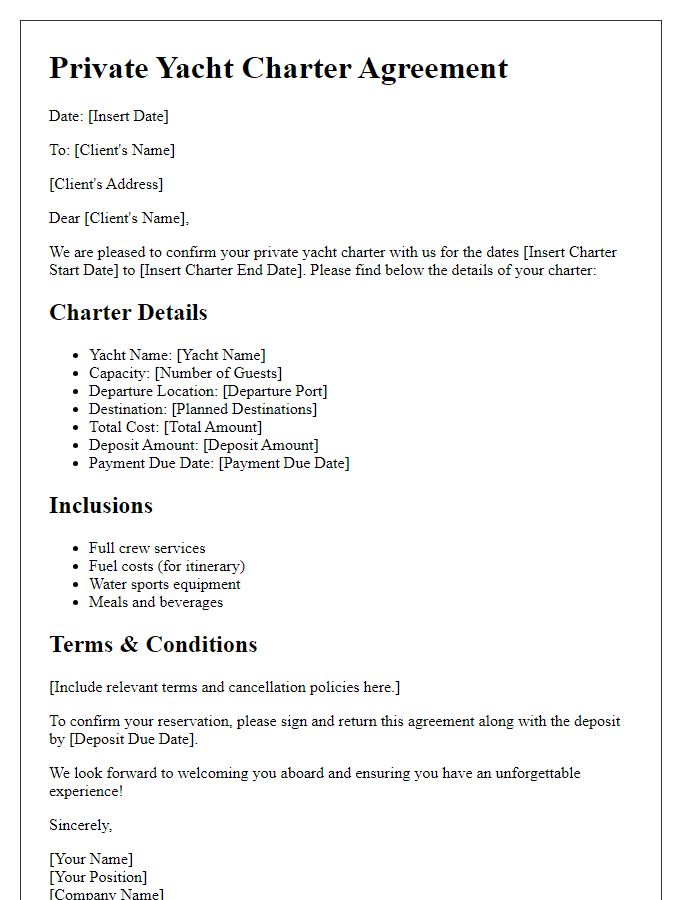 Letter template of private yacht charters