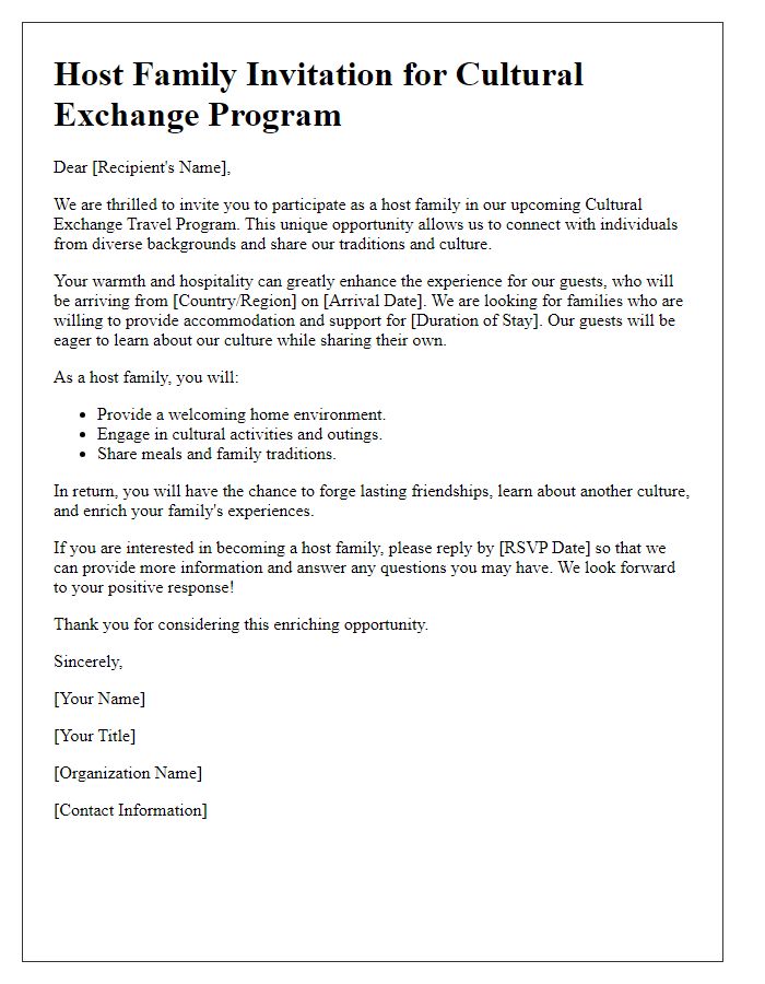 Letter template of cultural exchange travel program host family invitation