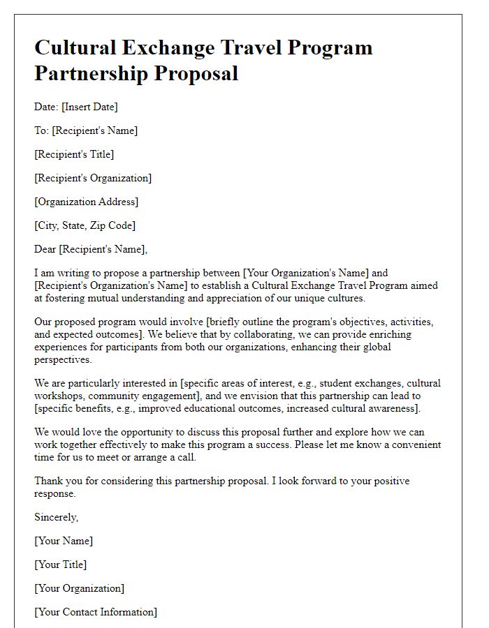 Letter template of cultural exchange travel program partnership proposal