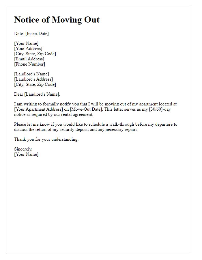 Letter template of moving out formal communication