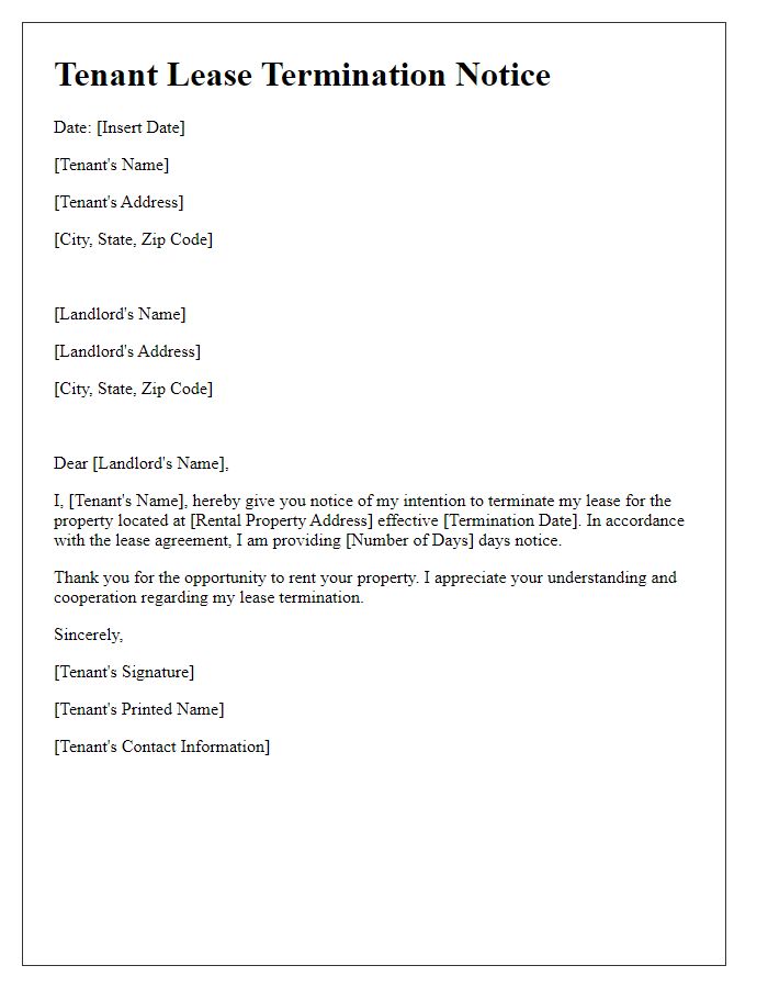 Letter template of tenant lease termination notice