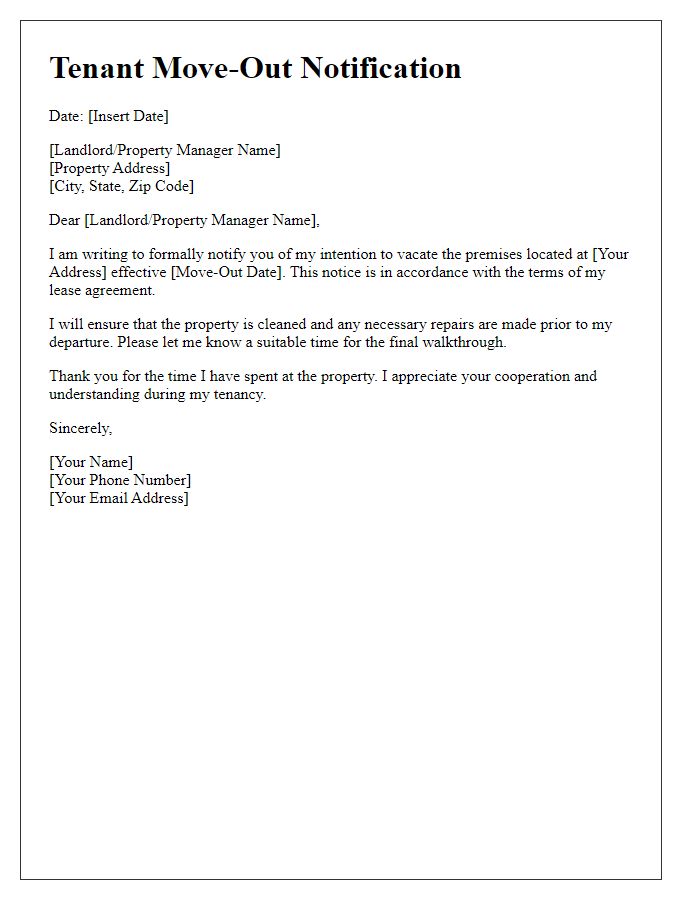 Letter template of tenant move-out notification