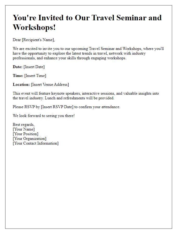 Letter template of invitation for travel seminar and workshops