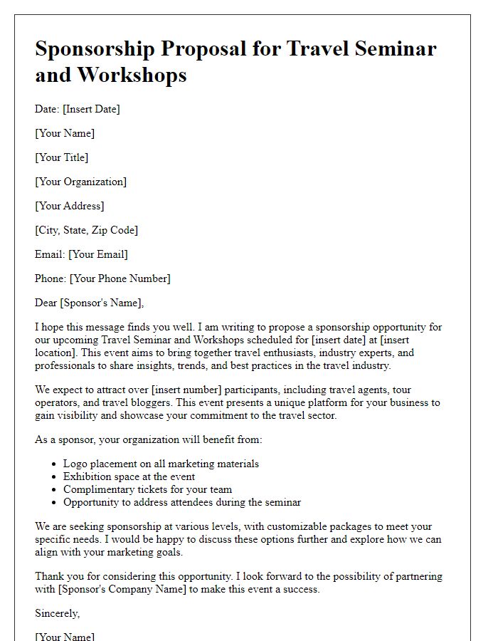 Letter template of sponsorship proposal for travel seminar and workshops