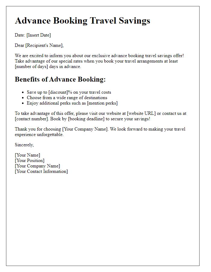 Letter template of advance booking travel savings