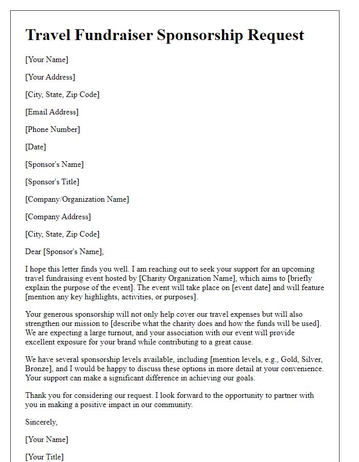 Letter template of travel fundraiser sponsorship request for a charity event.