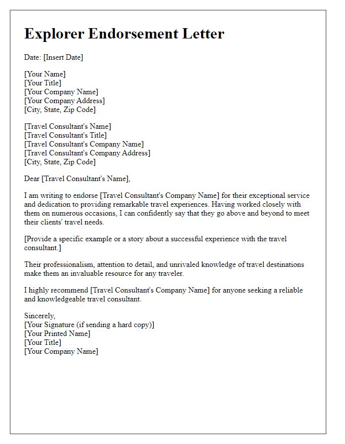 Letter template of explorer endorsements for travel consultants