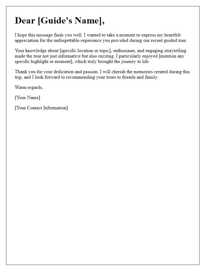 Letter template of traveler appreciation for guided tours