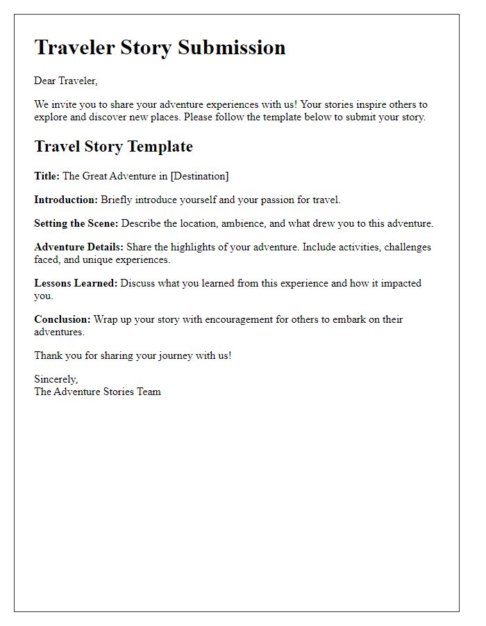 Letter template of traveler stories for adventure experiences