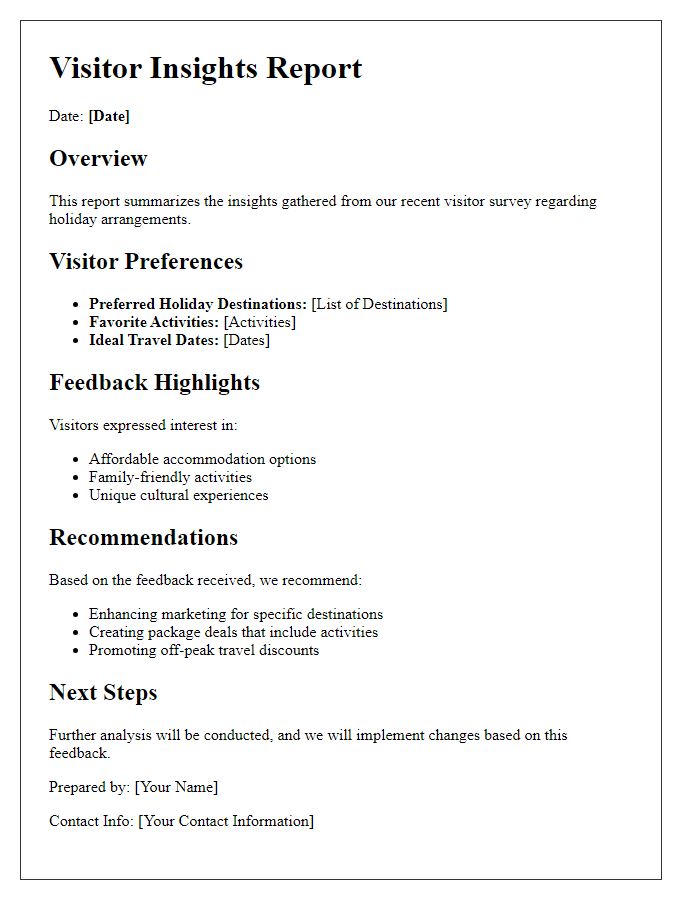 Letter template of visitor insights for holiday arrangements