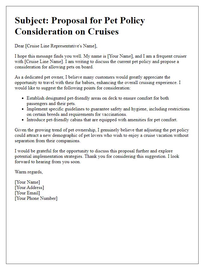 Letter template of pet policy negotiation for cruises.