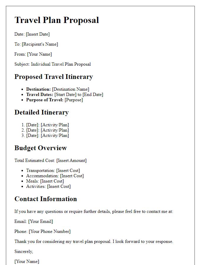 Letter template of individual travel plan proposals