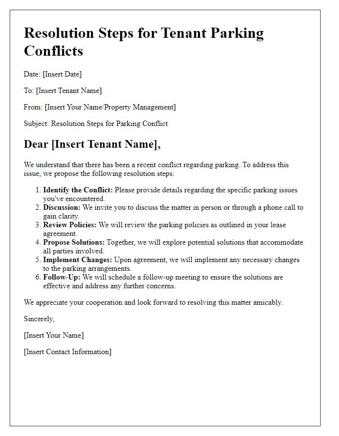 Letter template of resolution steps for tenant parking conflicts