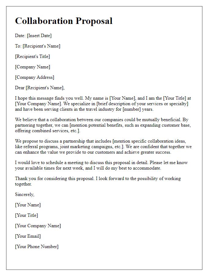 Letter template of travel agent collaboration proposal