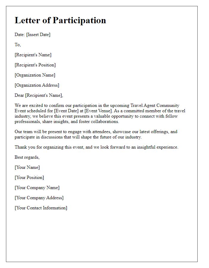 Letter template of travel agent community event participation