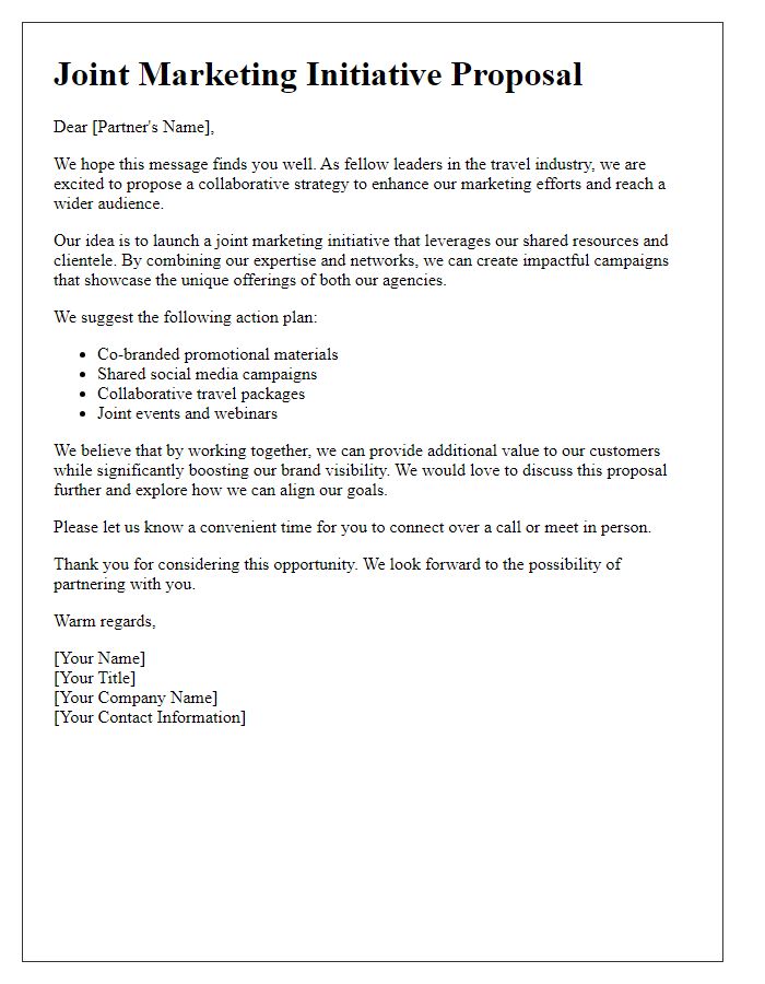 Letter template of travel agent joint marketing initiative