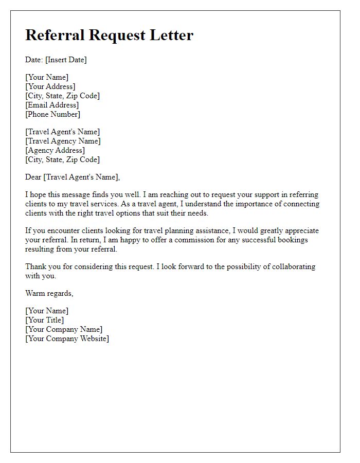 Letter template of travel agent referral request