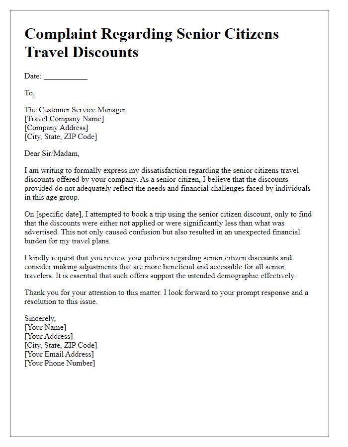 Letter template of complaint about senior citizens travel discounts