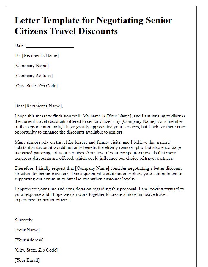 Letter template of negotiation for better senior citizens travel discounts