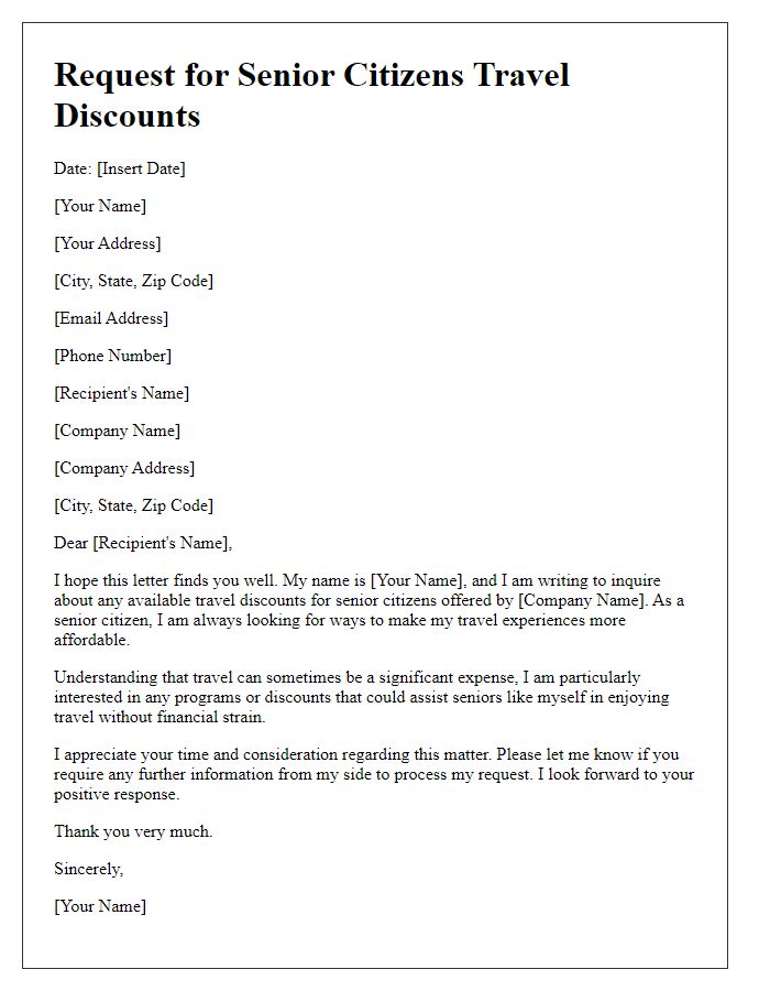 Letter template of request for senior citizens travel discounts