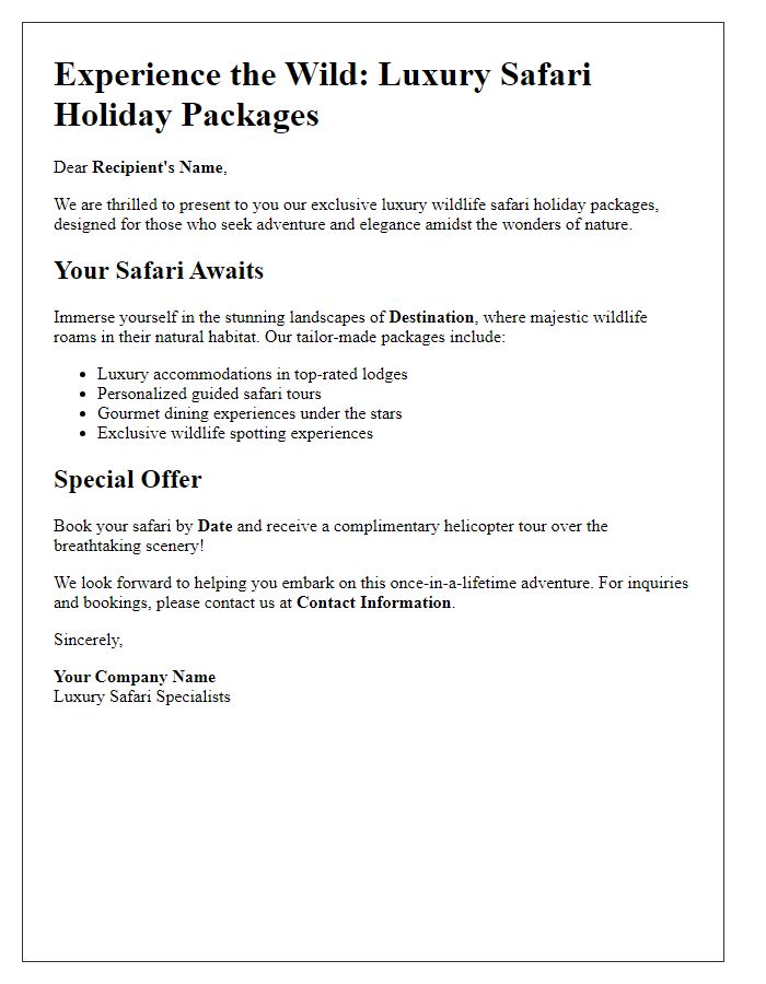 Letter template of luxury wildlife safari holiday packages