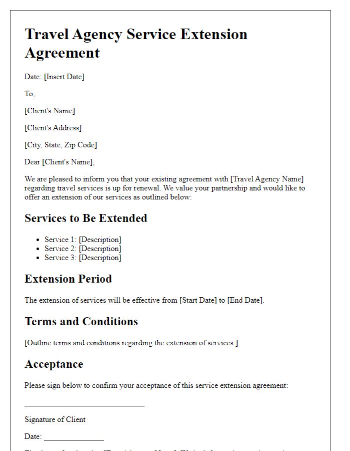 Letter template of travel agency service extension agreement