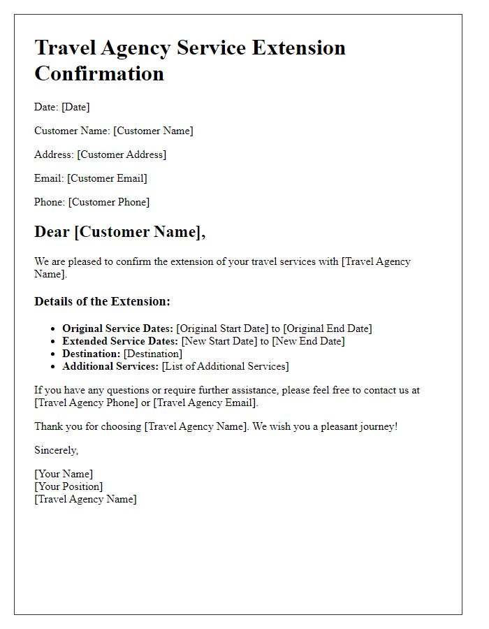 Letter template of travel agency service extension confirmation