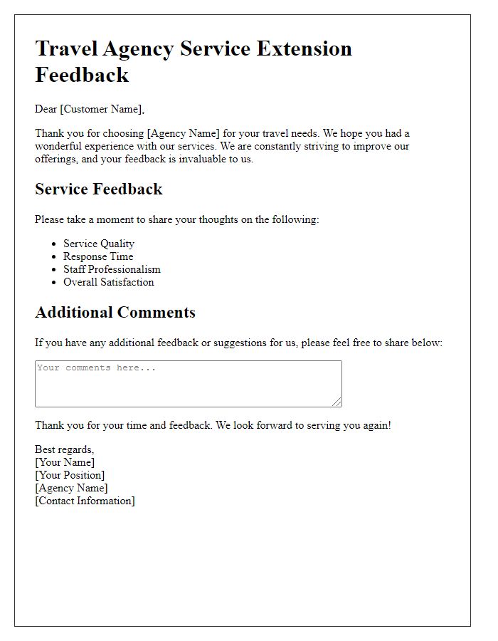 Letter template of travel agency service extension feedback