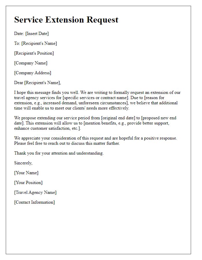 Letter template of travel agency service extension request