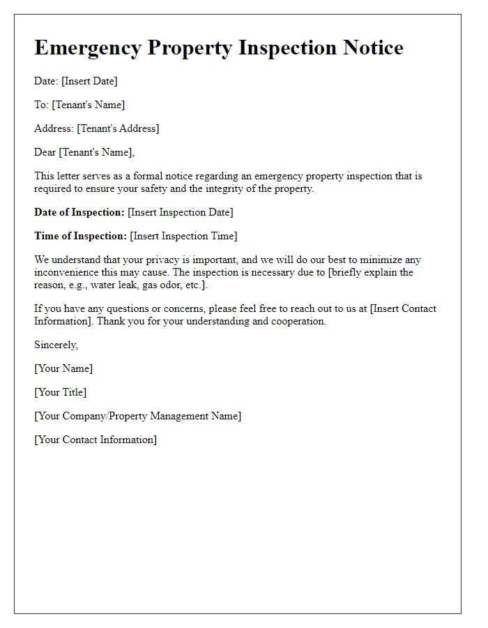 Letter template of Emergency Property Inspection for Tenants