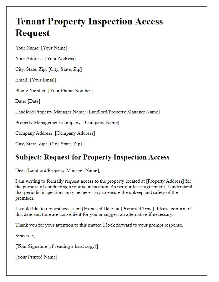 Letter template of Tenant Property Inspection Access Request