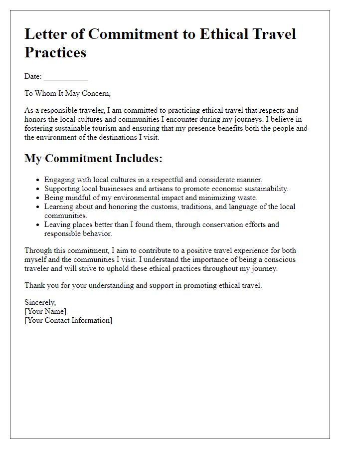 Letter template of ethical travel practices for cultural immersion.