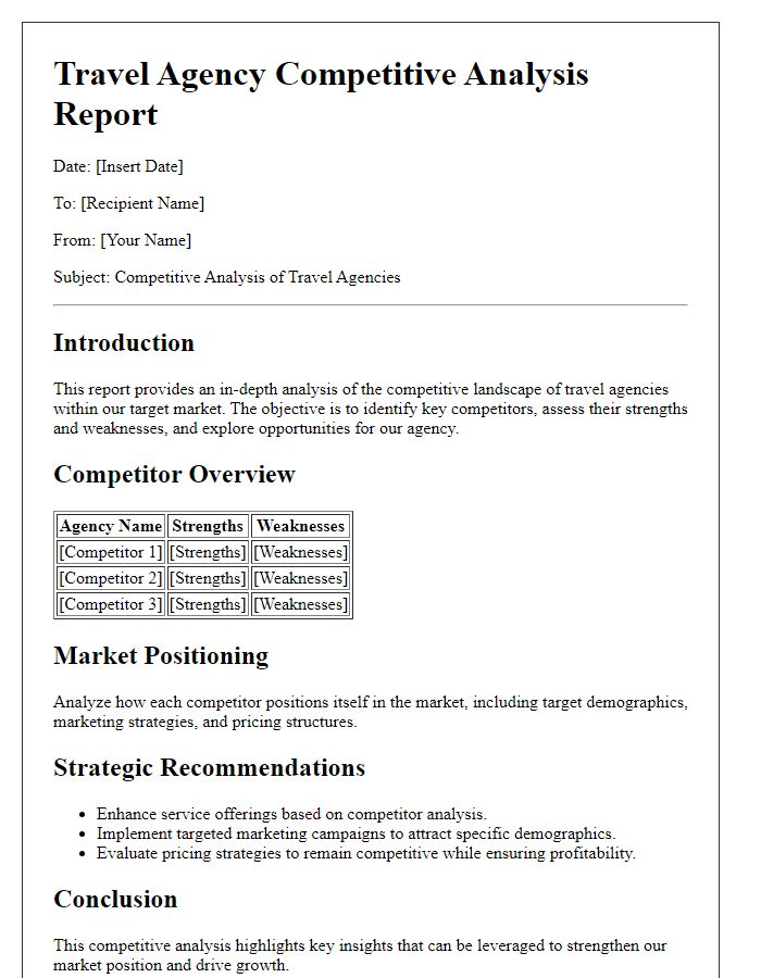 Letter template of travel agency competitive analysis