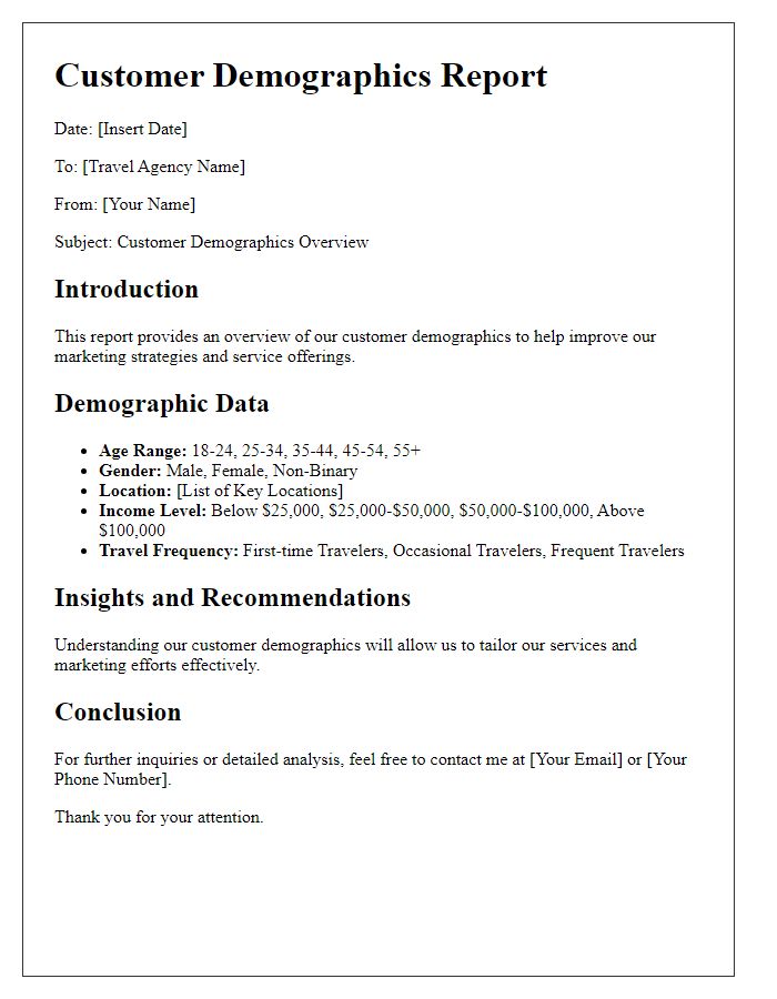 Letter template of travel agency customer demographics