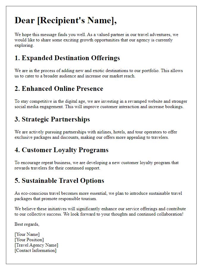 Letter template of travel agency growth opportunities