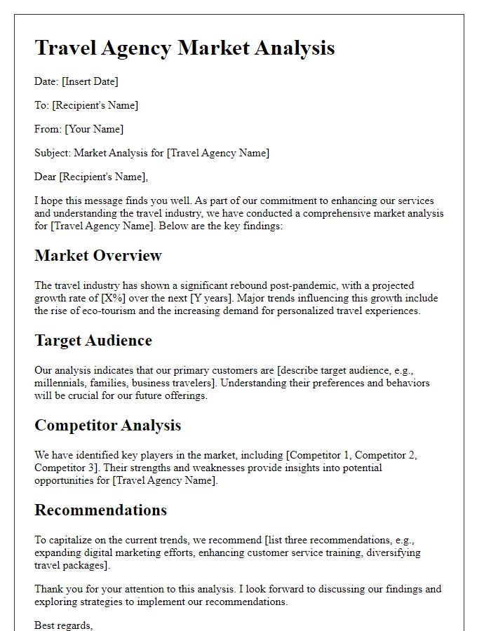 Letter template of travel agency market analysis