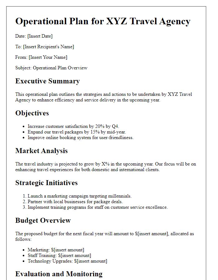 Letter template of travel agency operational plan